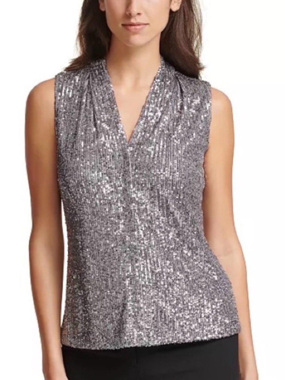 Calvin Klein V-neck sequin sleeveless blouse special occasion wedding sparkly